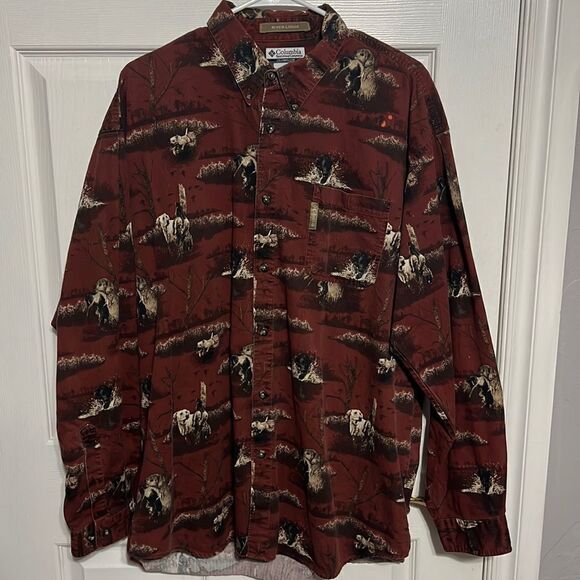 🔥🔥 COLUMBIA RIVER LODGE Nature Hunting Dog Corduroy Button Shirt - GUC - Sz XL - Picture 1 of 11